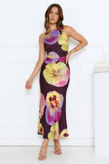 Sunflower Soirée Satin Maxi Dress Purple