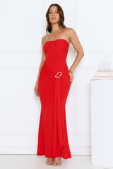 Luxe Rendezvous Strapless Maxi Dress Red