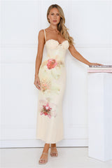 Petal Night Mesh Maxi Dress Yellow