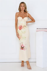 Petal Night Mesh Maxi Dress Yellow
