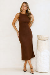 Subtle Sculpt Ribbed Midi Dress Chocolate