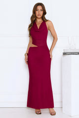 Bloomlit Nights Halter Maxi Dress Red