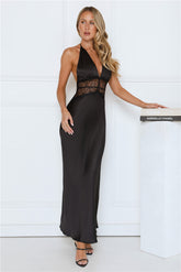 Ibiza Twilight Satin Lace Maxi Dress Black