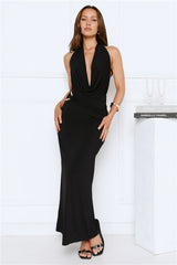 Silk Essence Halter Maxi Dress Black