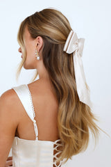 Satin Bow Hair Clip Cream