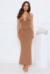 The Glow Club Halter Maxi Dress Brown