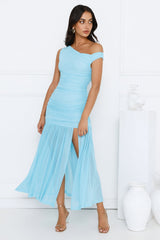 Stylish Diva Mesh Off Shoulder Midi Dress Blue