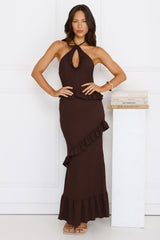 Mango Mojito Halter Maxi Dress Brown