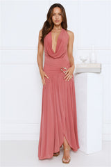 Confetti Nights Halter Mesh Maxi Dress Rose