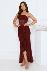 Spark Soirée Strapless Mesh Maxi Dress Burgundy