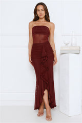 Spark Soirée Strapless Mesh Maxi Dress Burgundy