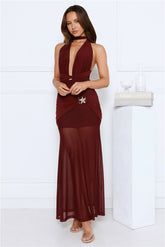 High Key Muse Mesh Maxi Dress Burgundy