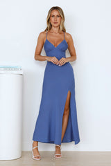 Oceanside Aura Linen Blend Maxi Dress Blue
