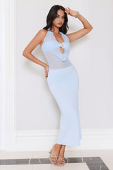 High Key Hottie Halter Maxi Dress Blue
