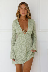 Sparkling Stories Long Sleeve Mini Dress Sage