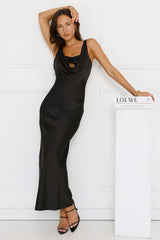 Silken Stars Satin Maxi Dress Black