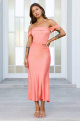 Sunrise Bloom Off Shoulder Mesh Maxi Dress Coral