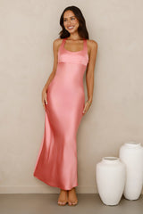 Spotlight Shine Satin Midi Dress Pink