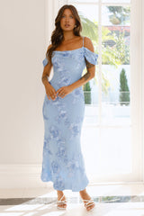 You’re Magic Off Shoulder Mesh Maxi Dress Blue