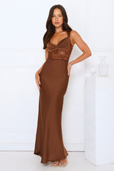 Permission To Party Satin Maxi Dress Brown