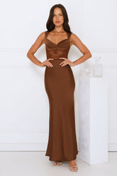 Permission To Party Satin Maxi Dress Brown