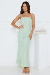 Luxe Minimalist Mesh Maxi Dress Sage