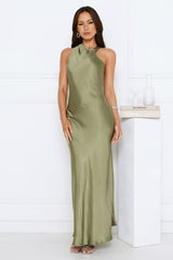 Glow Up Gal Satin Maxi Dress Green