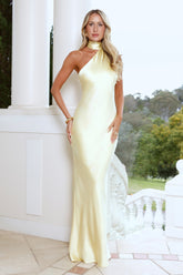 Cinnamon Glaze Halter Satin Maxi Dress Yellow