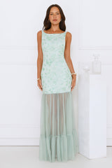 Pretty Girl Phase Mesh Maxi Dress Sage