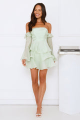 Rosewater Off Shoulder Mini Dress Sage