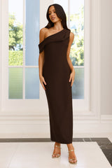 Shadow Whispers Off Shoulder Maxi Dress Brown