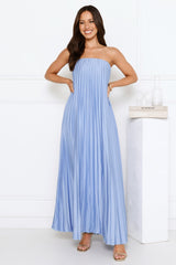 Moonlit Night Pleated Strapless Maxi Dress Blue