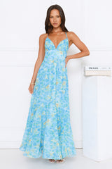 Pretty In Bloom Maxi Dress Blue