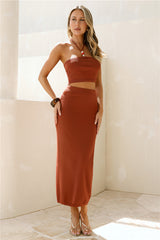 Secret Kisses Halter Knit Crop Top Clay