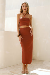 Secret Kisses Halter Knit Crop Top Clay