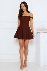 Waverly Off Shoulder Mini Dress Brown
