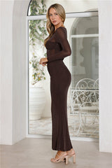 Glitter Night Long Sleeve Maxi Dress Brown