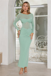 Glitter Night Long Sleeve Maxi Dress Sage