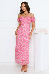 Chic Bloom Society Off Shoulder Maxi Dress Pink