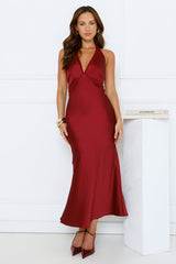Nocturnal Bloom Satin Halter Maxi Dress Plum