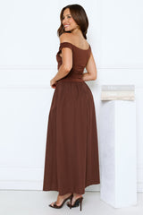 Camellia Charm Off Shoulder Maxi Dress Brown