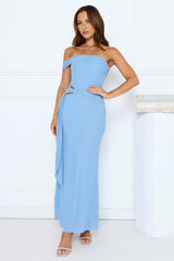 Hidden Kiss Off Shoulder Maxi Dress Blue
