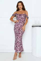 Celeste Glow Off Shoulder Maxi Dress Plum