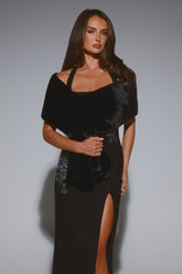 Hollywood Nights Faux Fur Shawl Wrap Black
