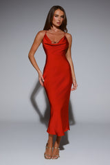 Invitation Only Satin Midi Dress Red
