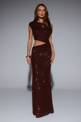 Starlit Sparkle Off Shoulder Sequin Maxi Dress Plum