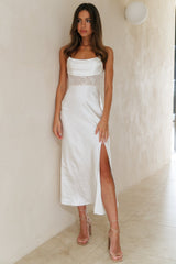 Sipping Waterfalls Satin Midi Dress White