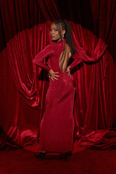 Sophisticated Style Long Sleeve Maxi Dress Wine