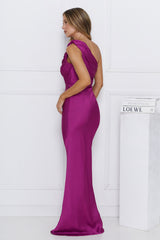 Chase Your Power One Shoulder Satin Maxi Dress Berry