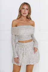 Shiny Side Bubble Mini Skirt Beige